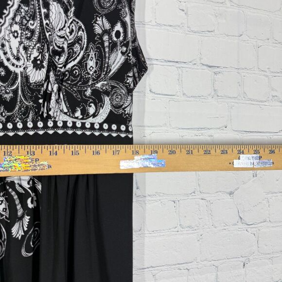 Kiara V-Neck Dress Women Plus XXL Black and White Short Sleeve Fair Isle Flowy - Picture 8 of 10